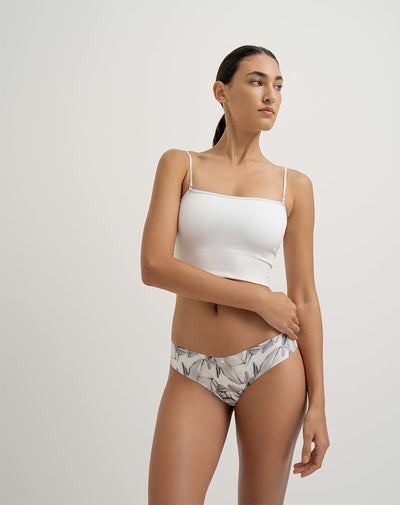 Panty tipo tanga microfibra invisible gris estampado