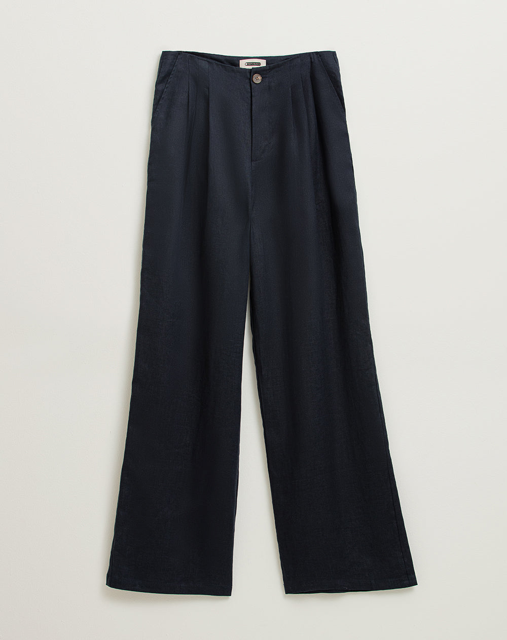 Pantalón regular fit tiro alto en lino azul