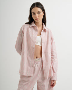 Camisa de pijama mujer algodón malva rayas