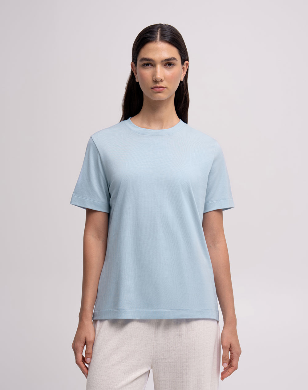 Camiseta regular manga corta azul mujer