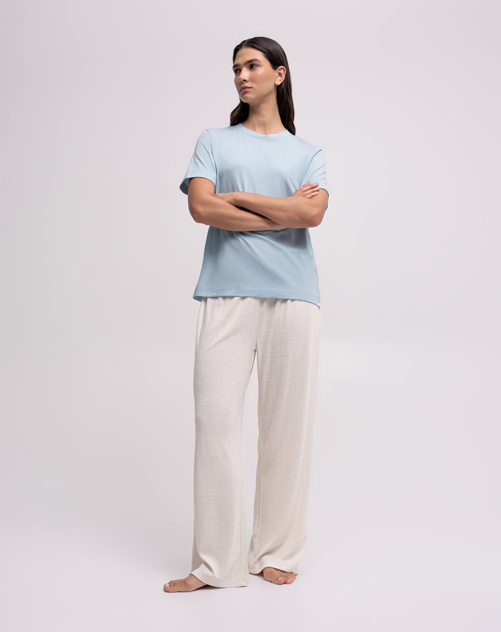 Camiseta regular manga corta azul mujer