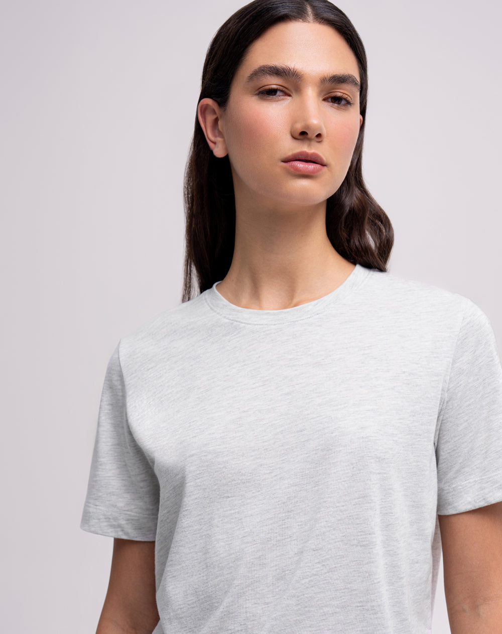 Camiseta relaxed manga corta gris mujer