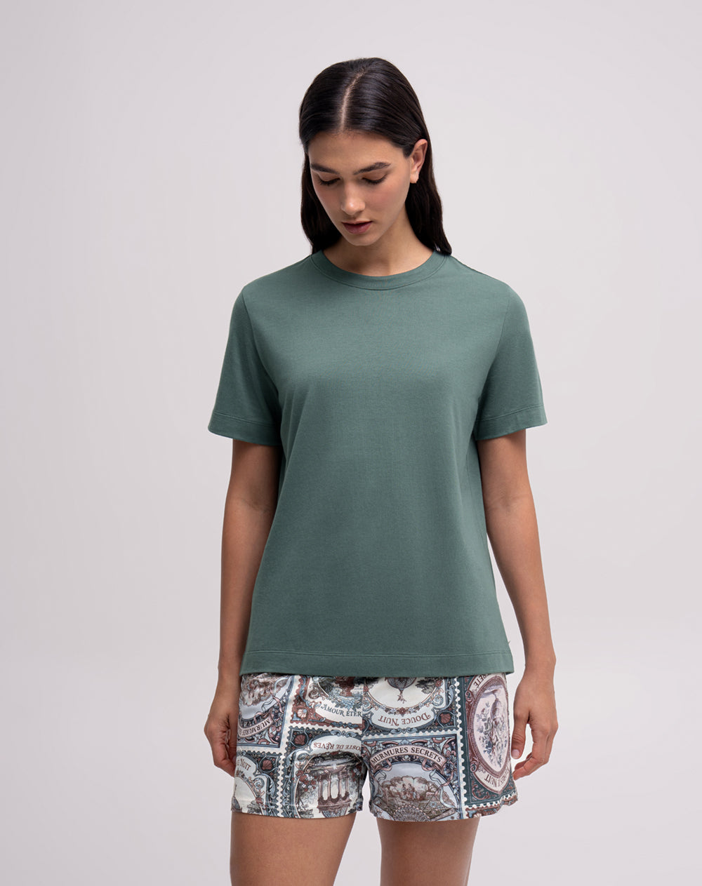 Camiseta regular manga corta verde mujer