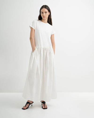 Vestido largo  bolsillos laterales crema mujer