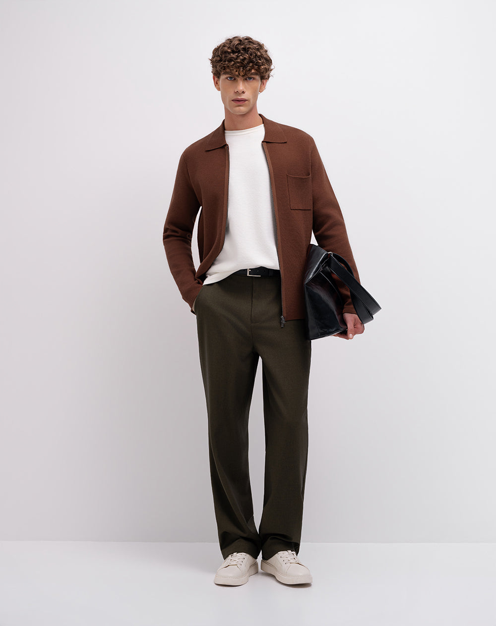 Suéter regular tejido de punto algodón café hombre hombre