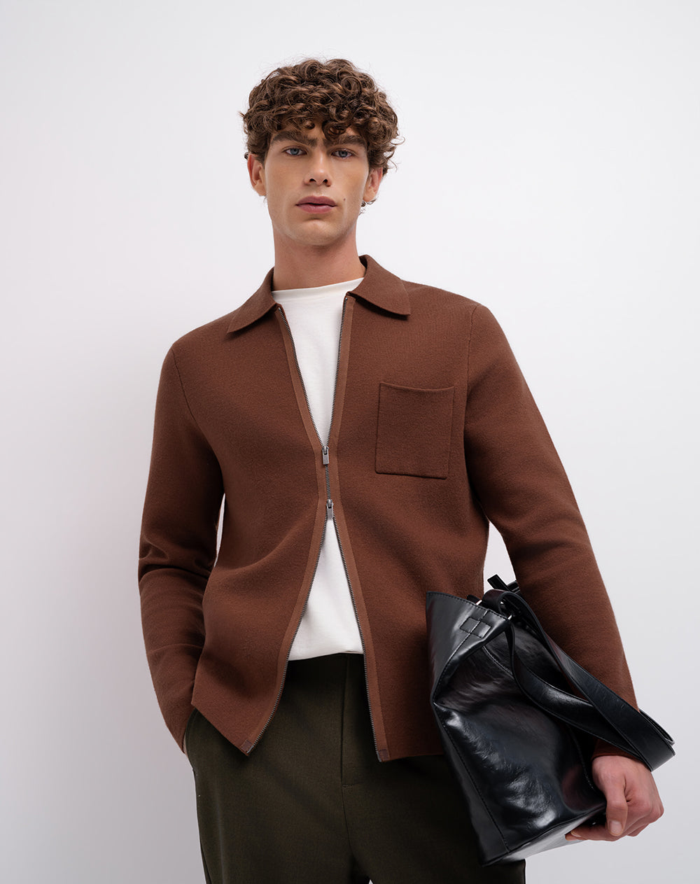 Suéter regular tejido de punto algodón café hombre hombre