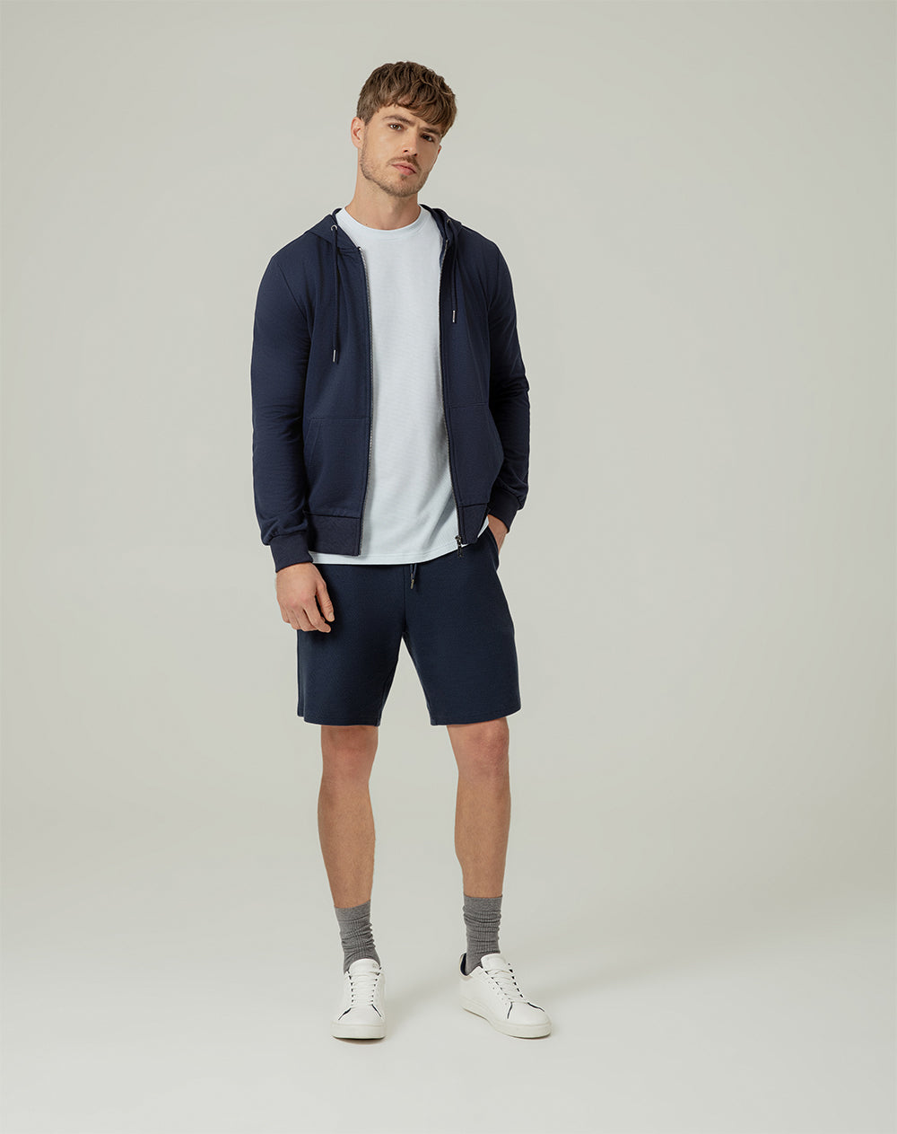 Chaqueta cierre y capucha azul oscuro para hombre