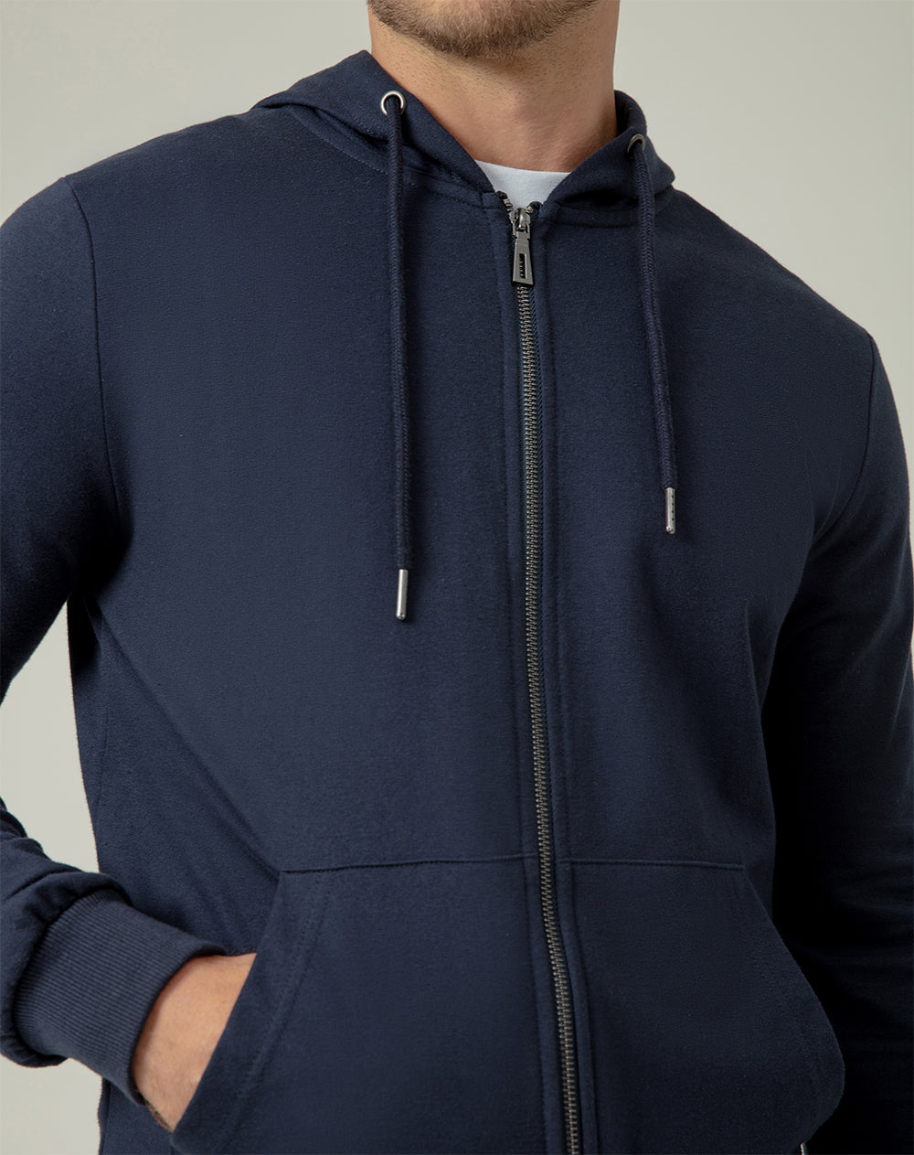 Chaqueta cierre y capucha azul oscuro para hombre