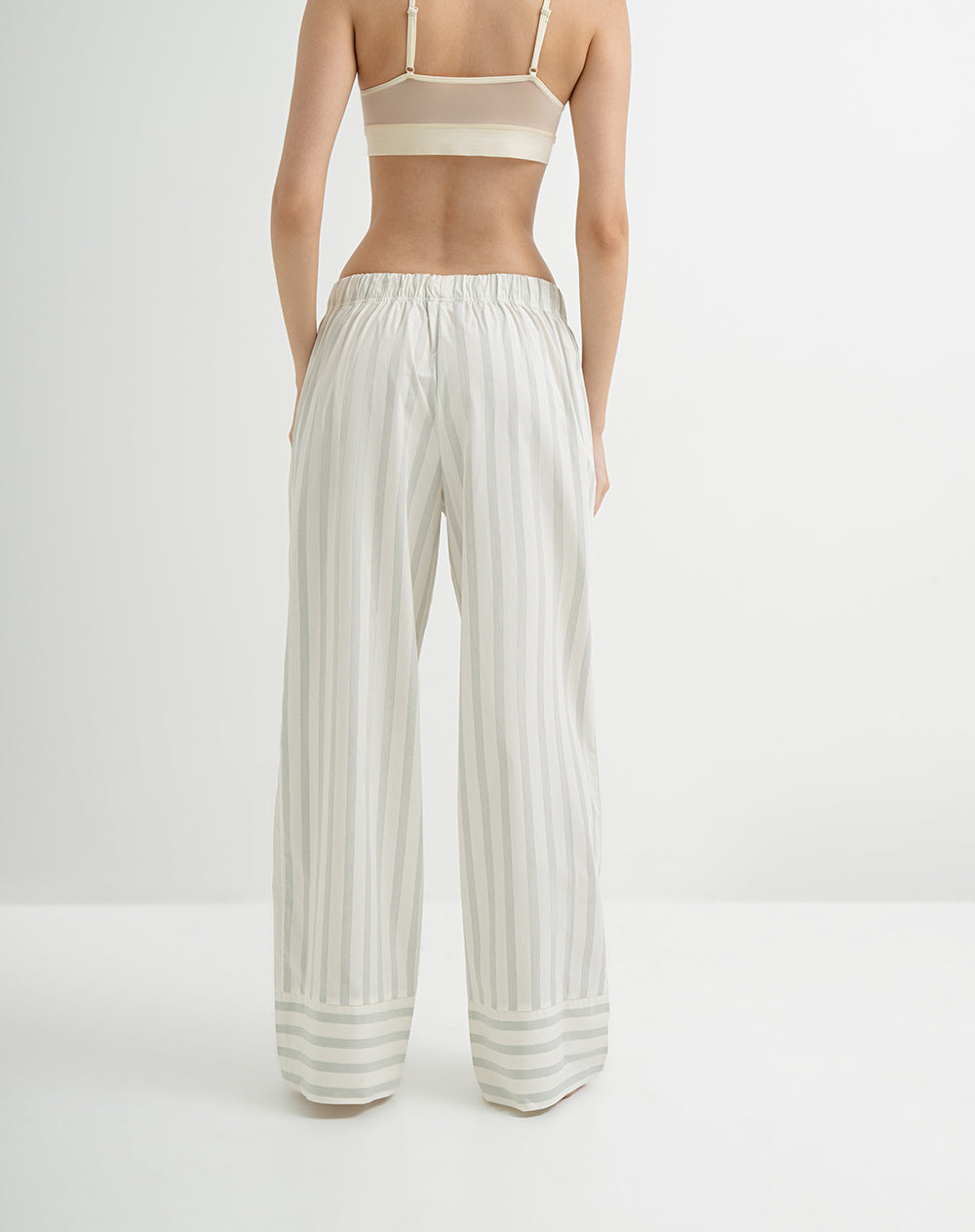 Pantalón de pijama mujer algodón largo verde rayas