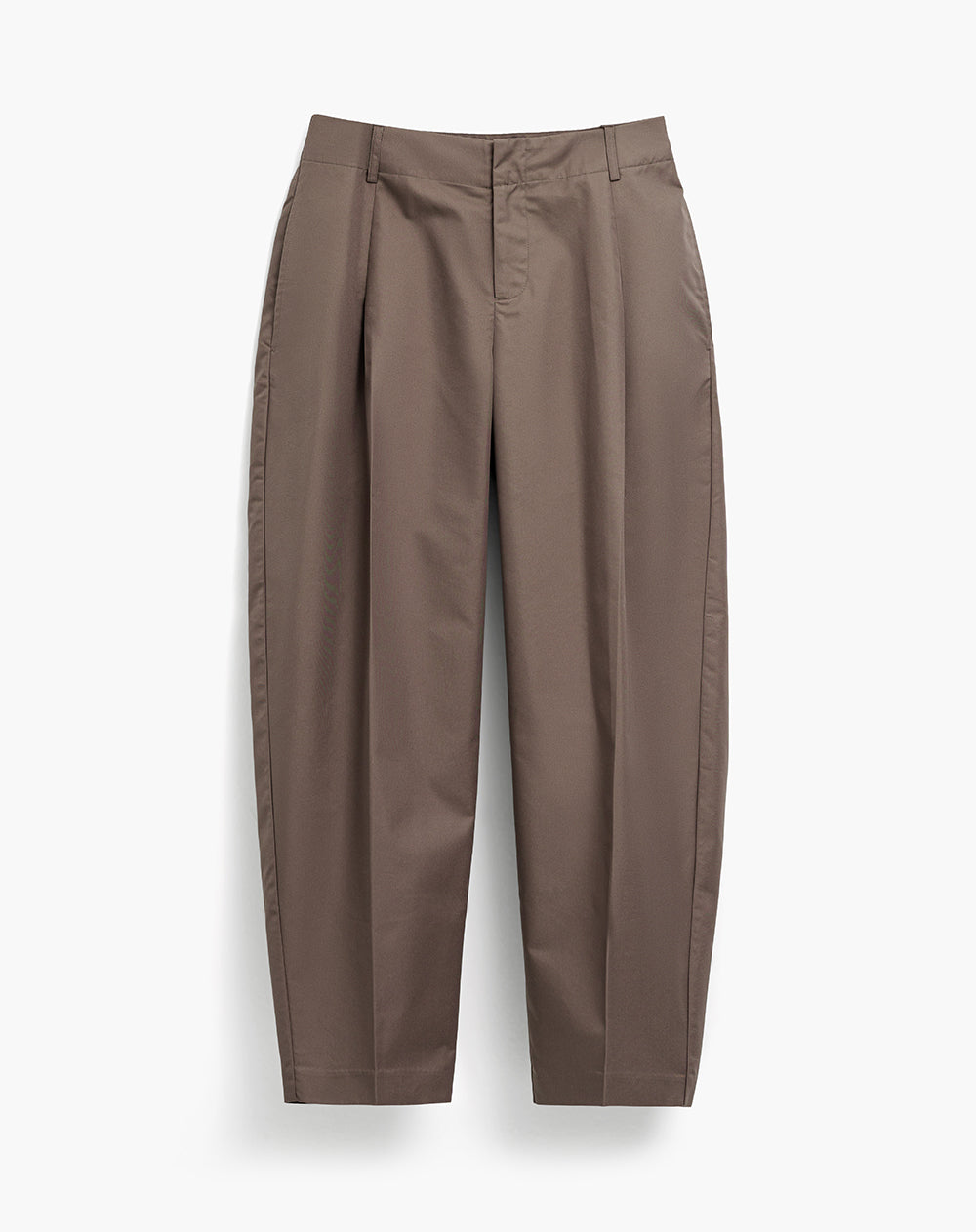 Pantalón silueta balloon tiro alto en drill café mujer