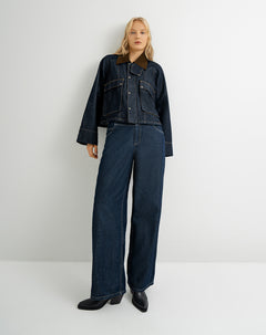 Chaqueta oversized fit manga larga azul indigo oscuro