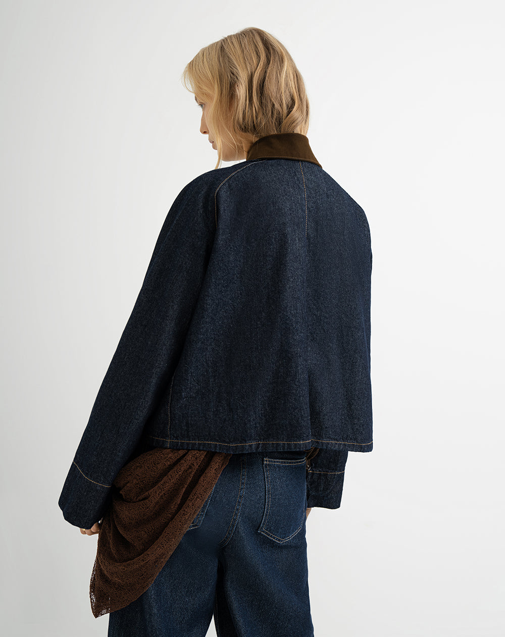Camisa oversized fit manga larga azul indigo oscuro