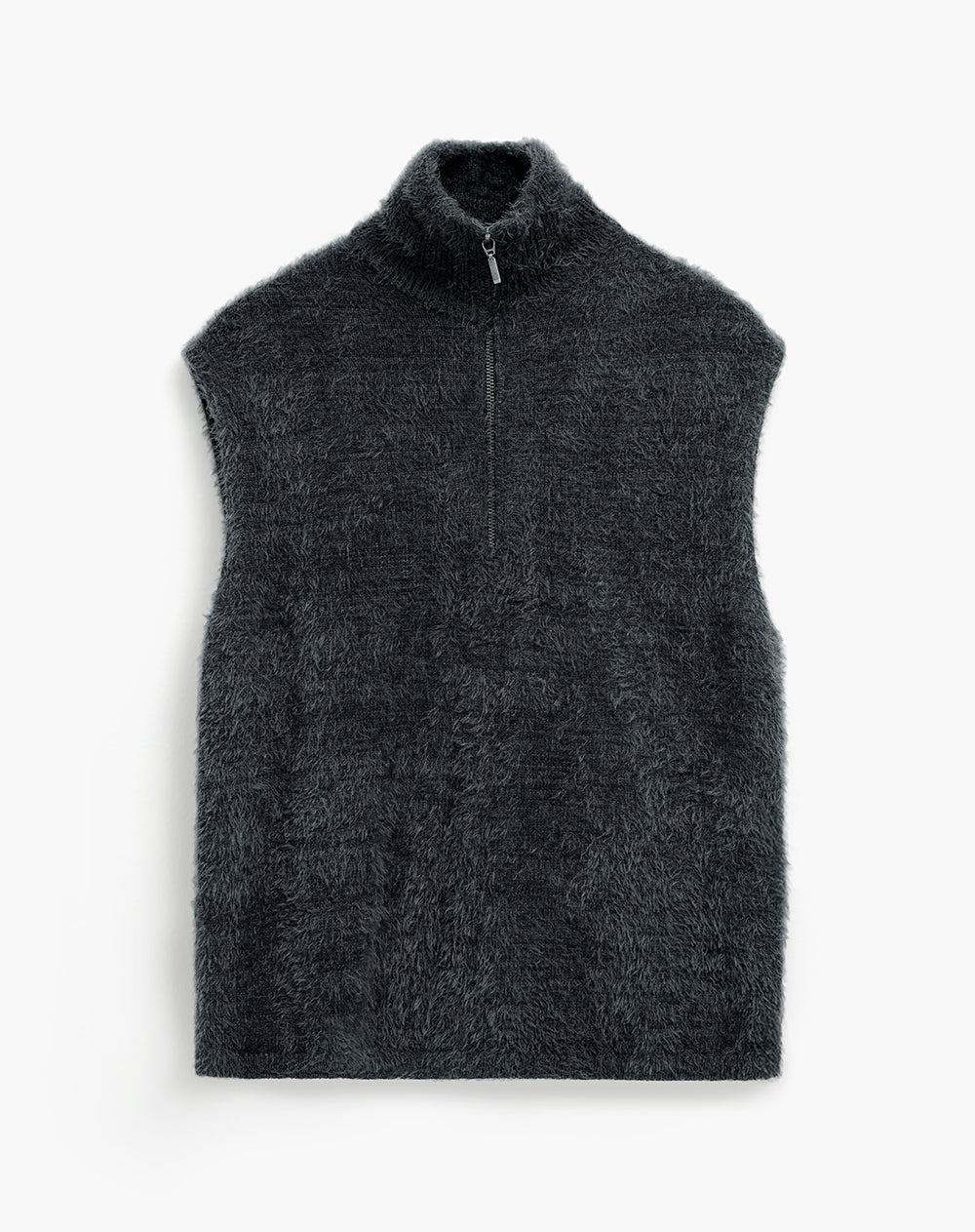 Chaleco tejido afelpado cuello alto gris mujer