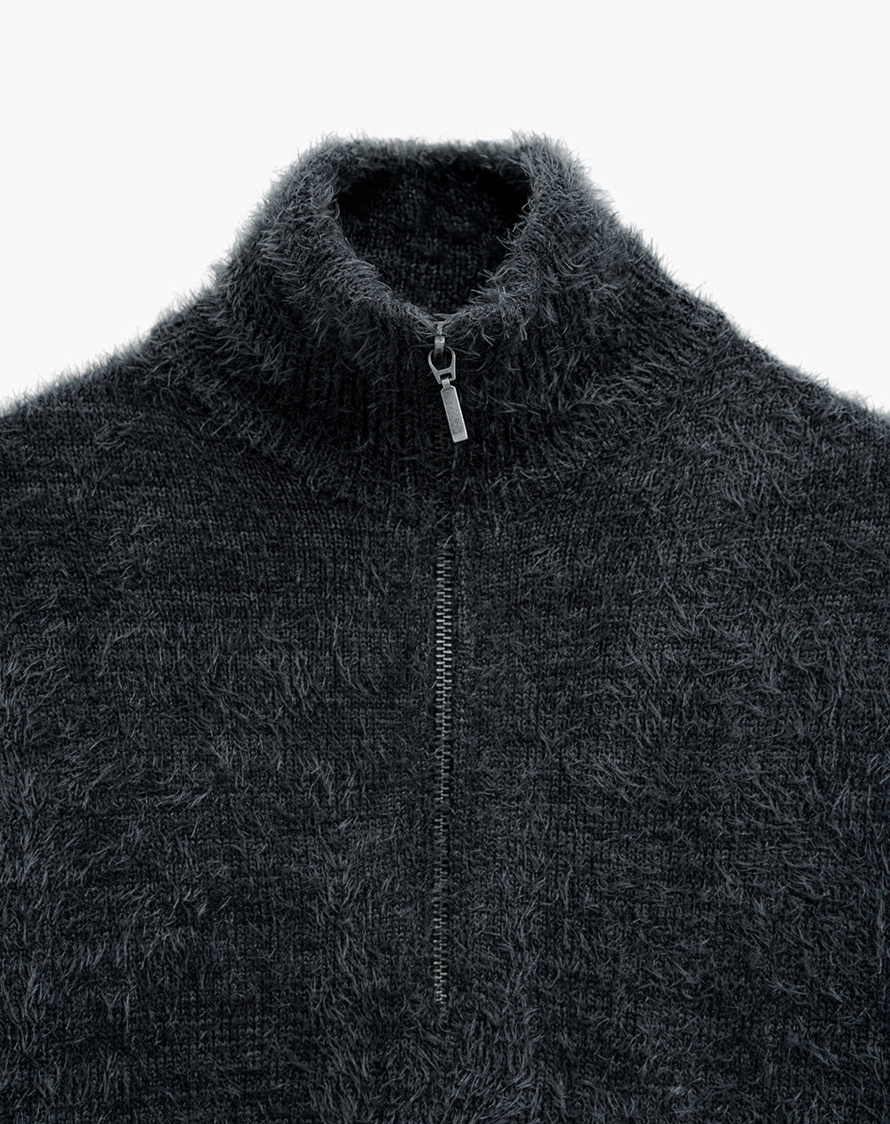 Chaleco tejido afelpado cuello alto gris mujer