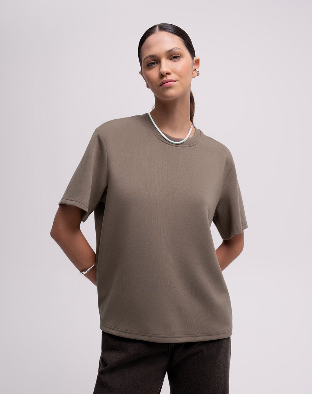 Camiseta confort regular tacto suave café mujer