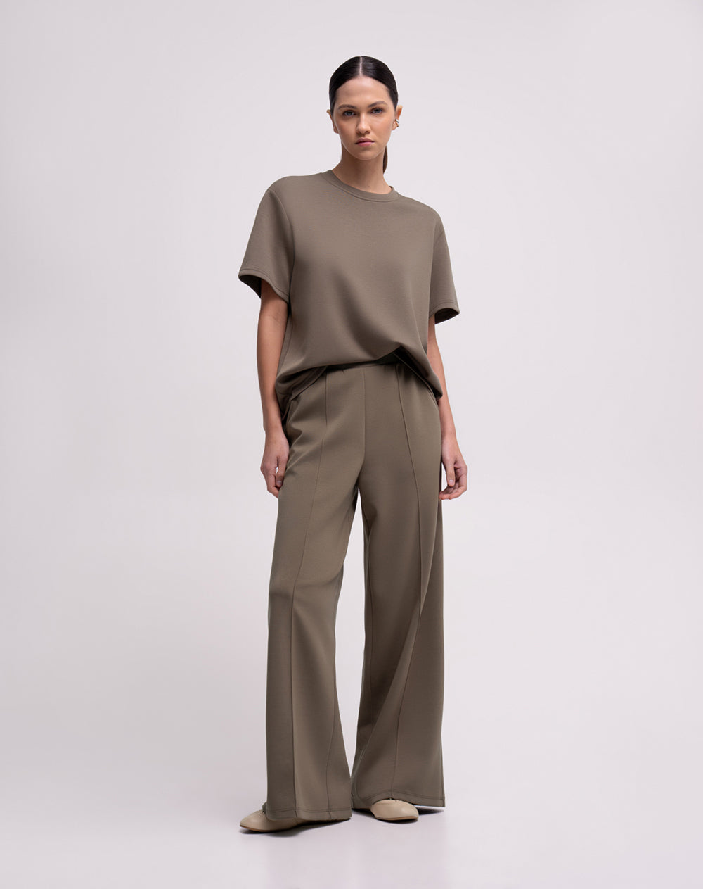 Camiseta confort regular tacto suave café mujer