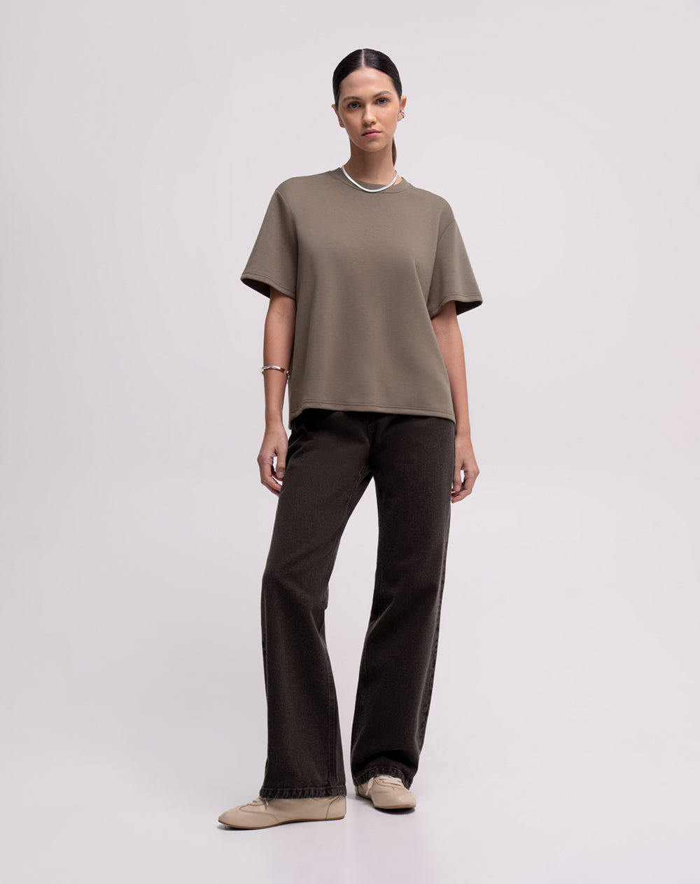 Camiseta confort regular tacto suave café mujer