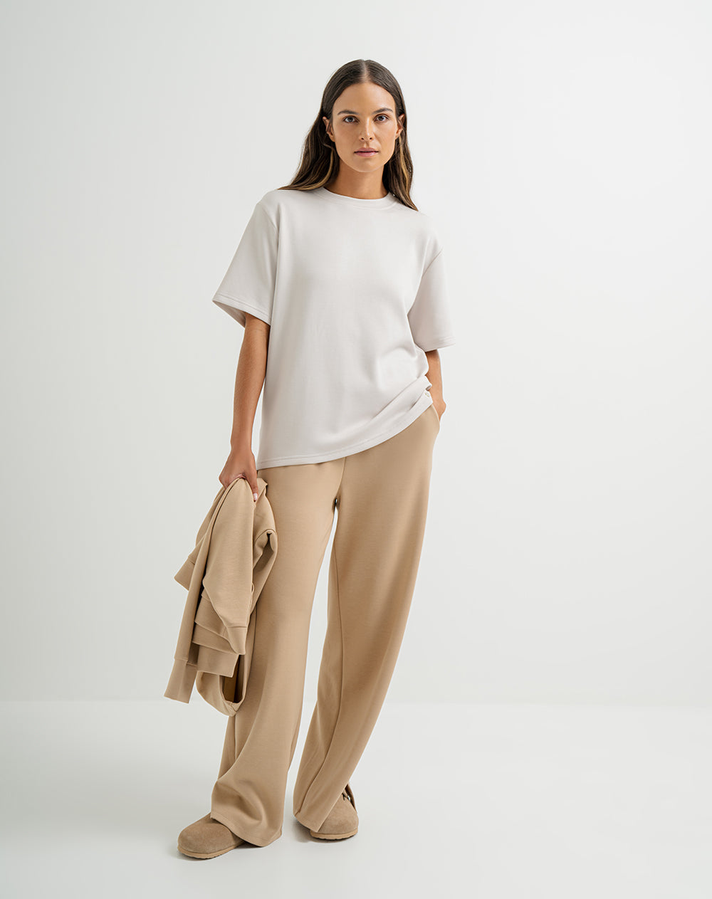 Camiseta holgada habano para mujer