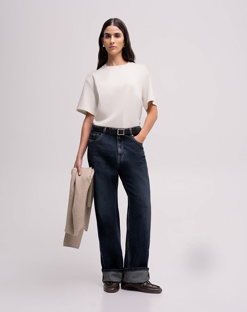 Camiseta confort regular tacto suave habano mujer