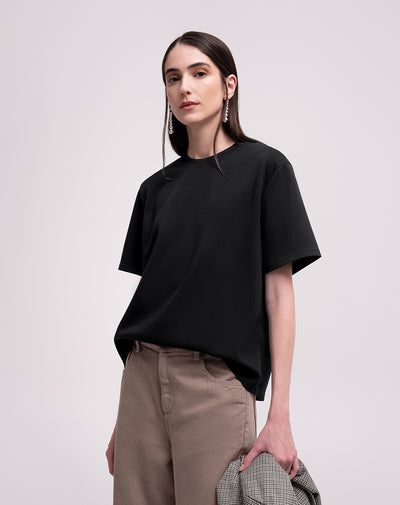 Camiseta confort regular tacto suave negra mujer