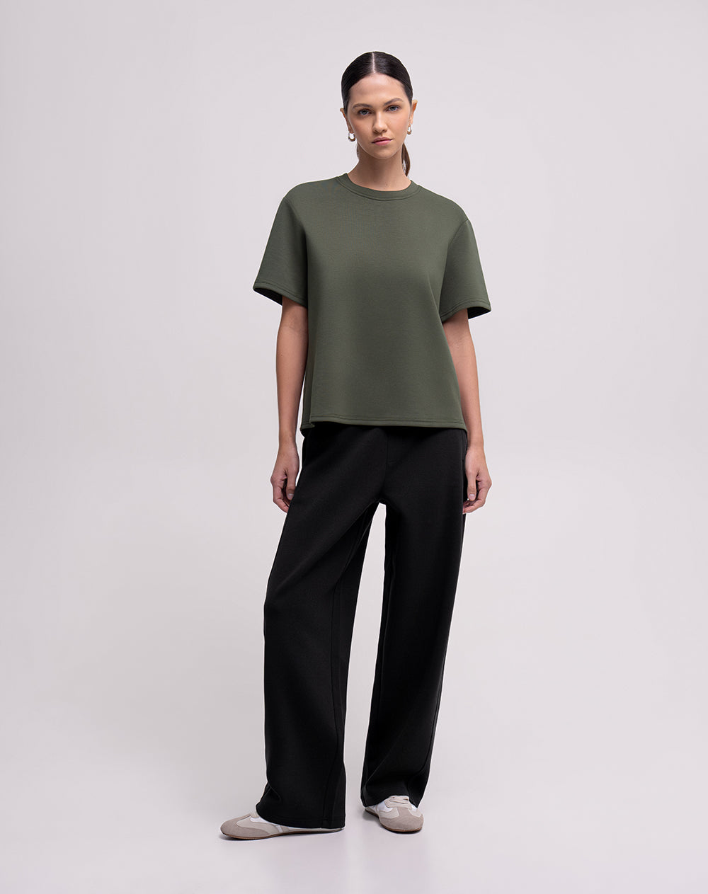 Camiseta confort regular manga corta verde mujer
