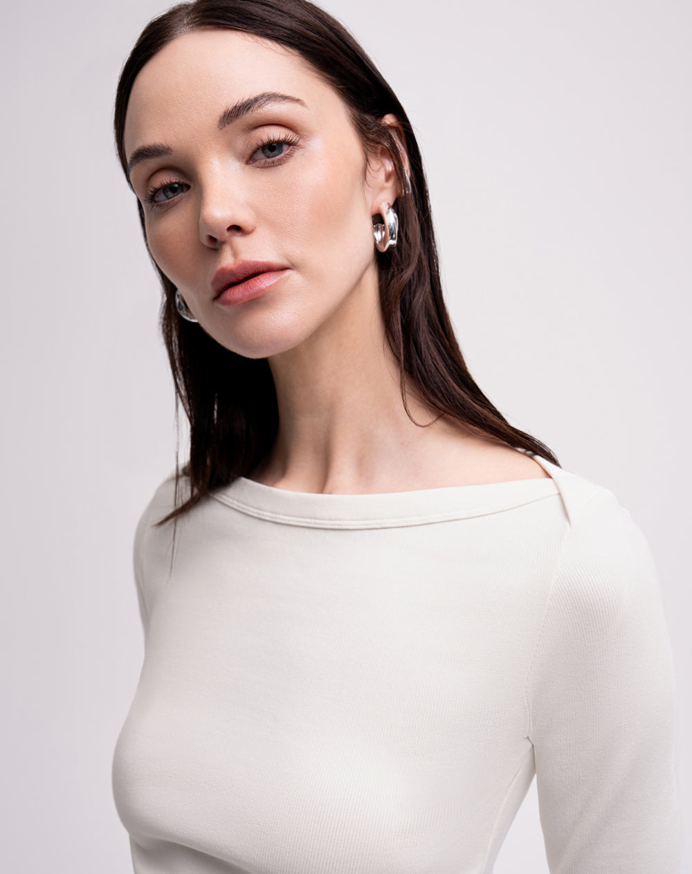 Camiseta cuello bandeja manga larga habana mujer