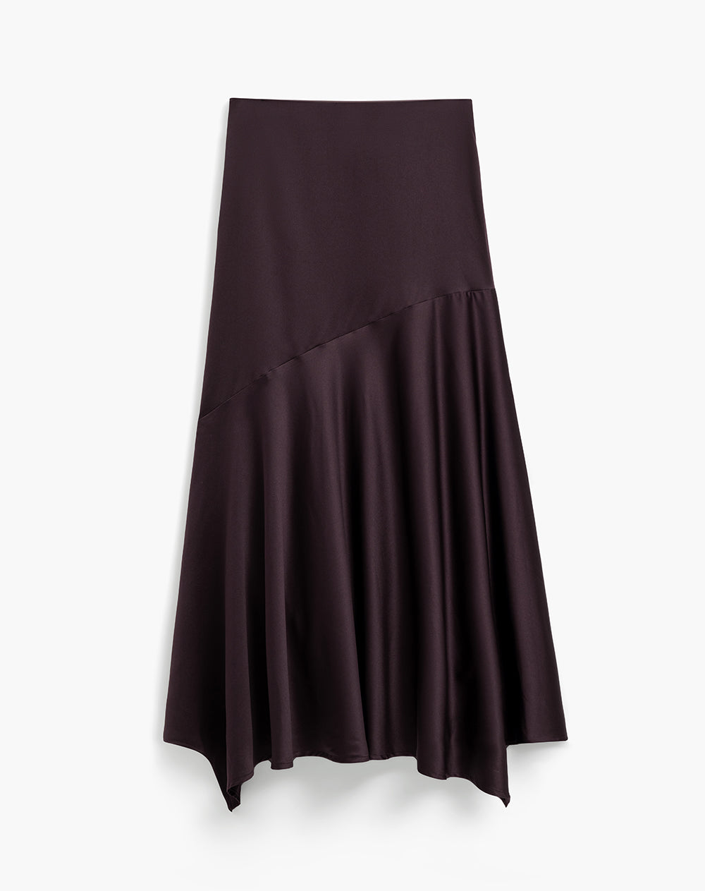 Falda midi tiro alto asimétrica vinotinto mujer