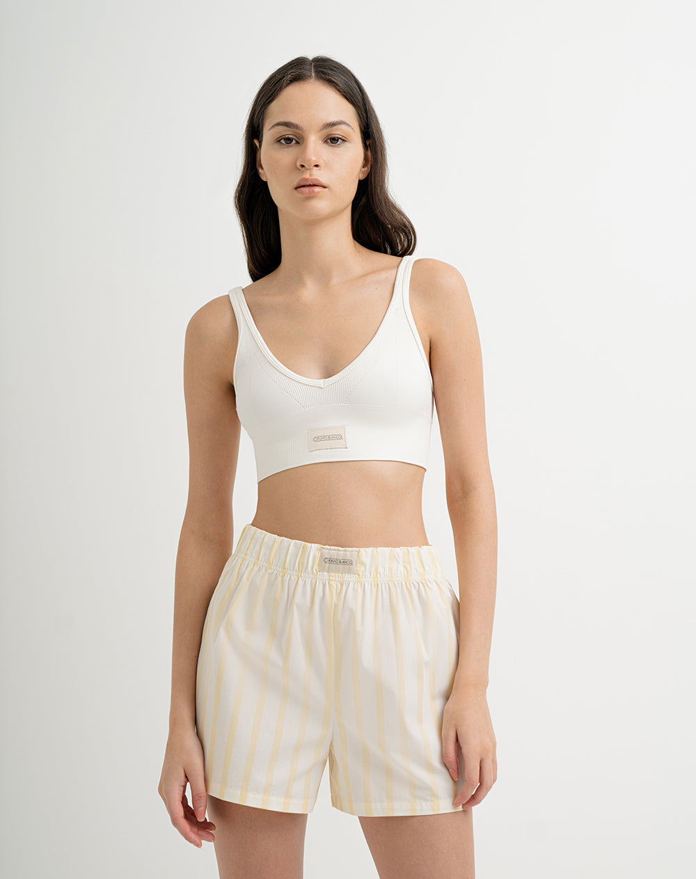 Short de pijama mujer algodón amarillo rayas