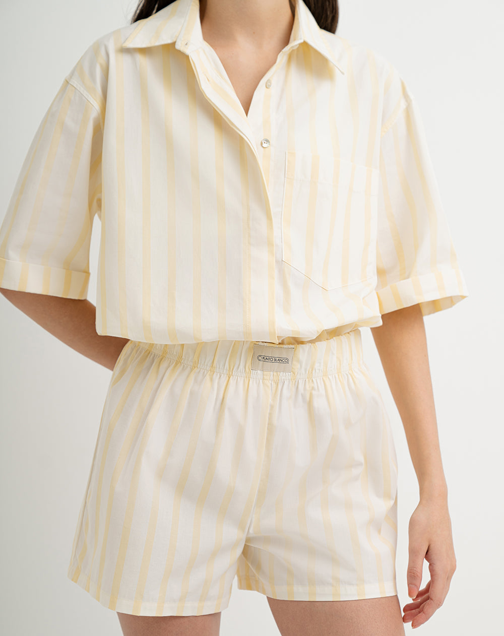 Short de pijama mujer algodón amarillo rayas