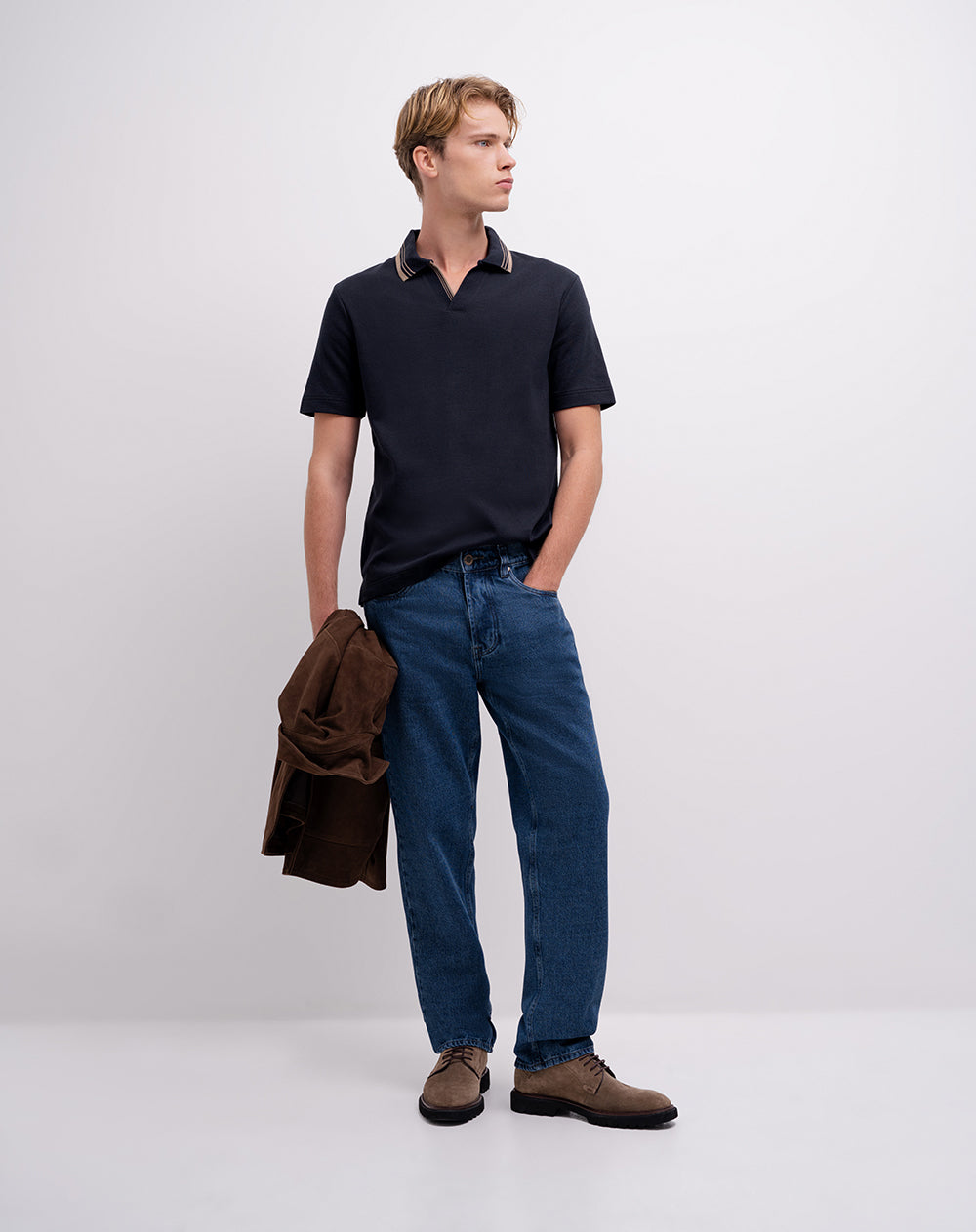 Camiseta tipo polo regular manga corta azul hombre