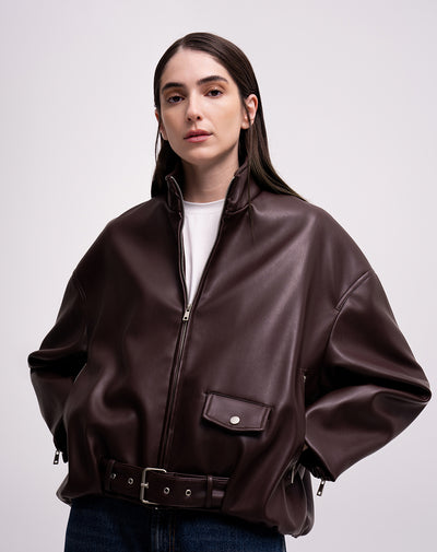 Chaqueta oversize tipo cuero  vino tinto mujer