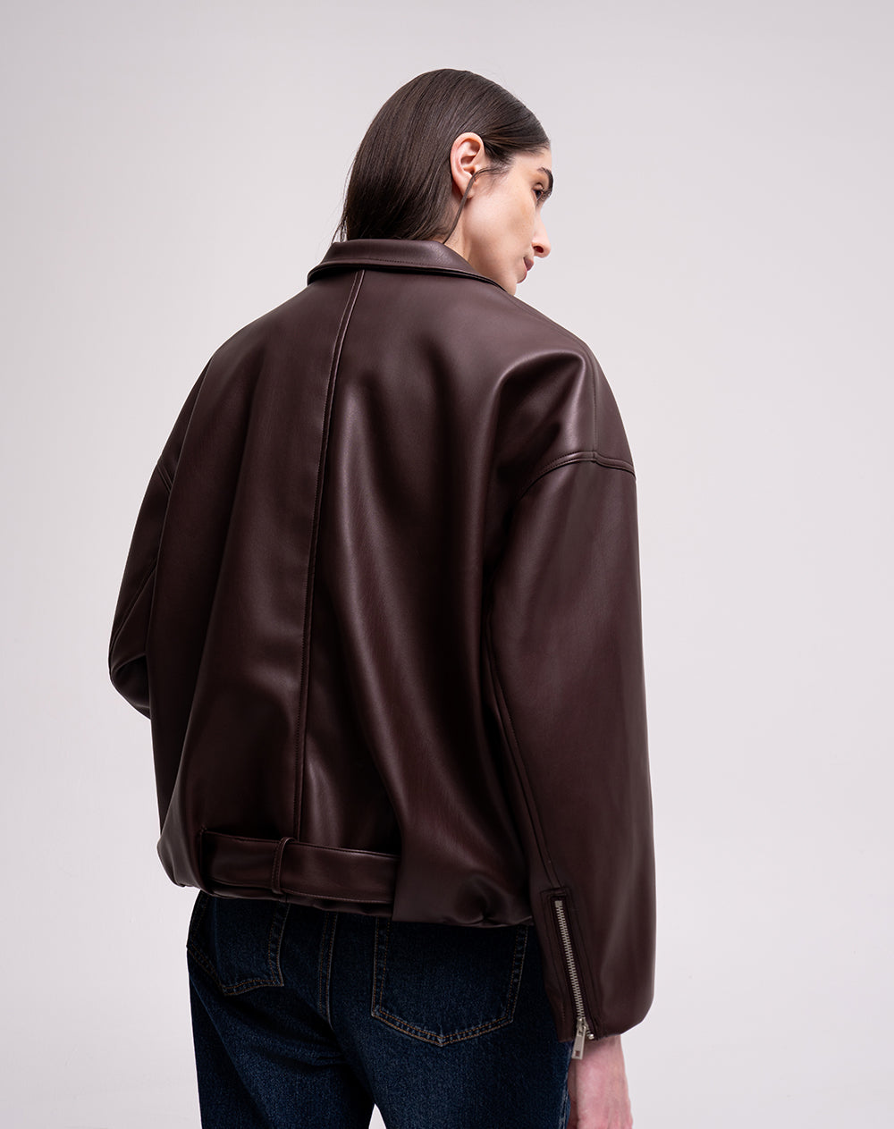 Chaqueta oversize tipo cuero  vino tinto mujer