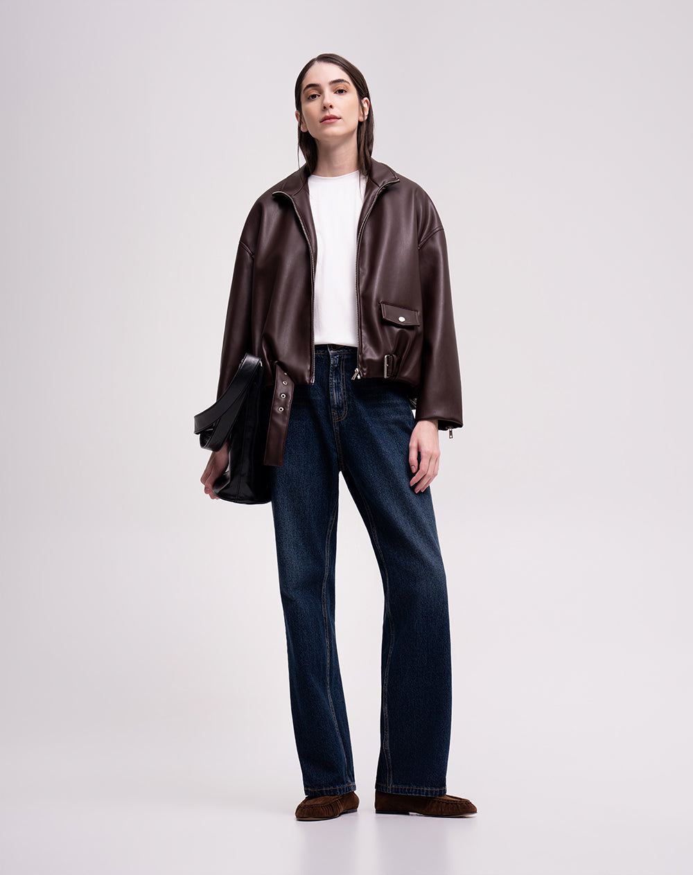 Chaqueta oversize tipo cuero  vino tinto mujer