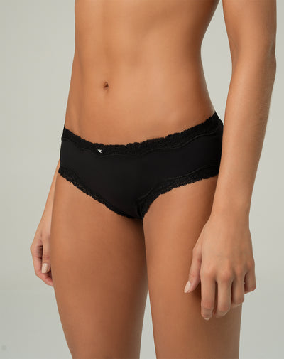 Panty cachetero microfibra con encaje negro