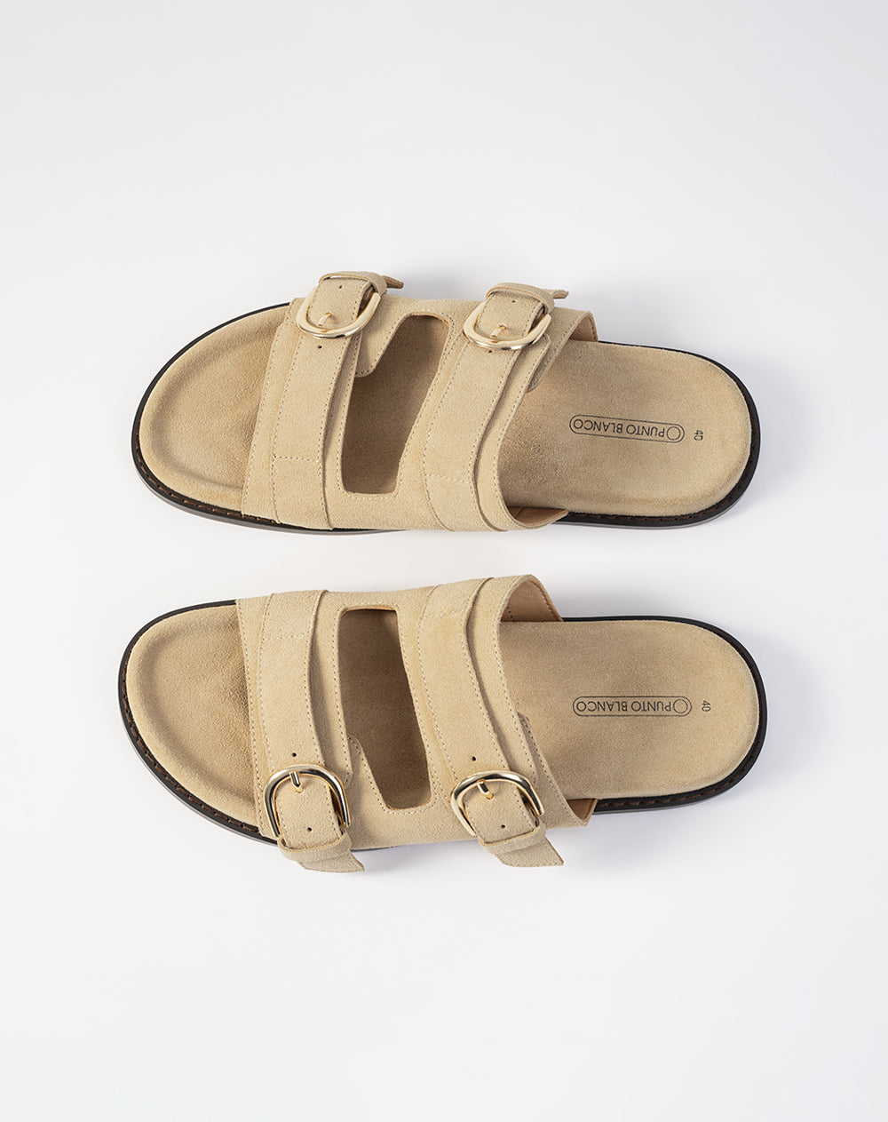 Sandalias cuero gamuza beige mujer