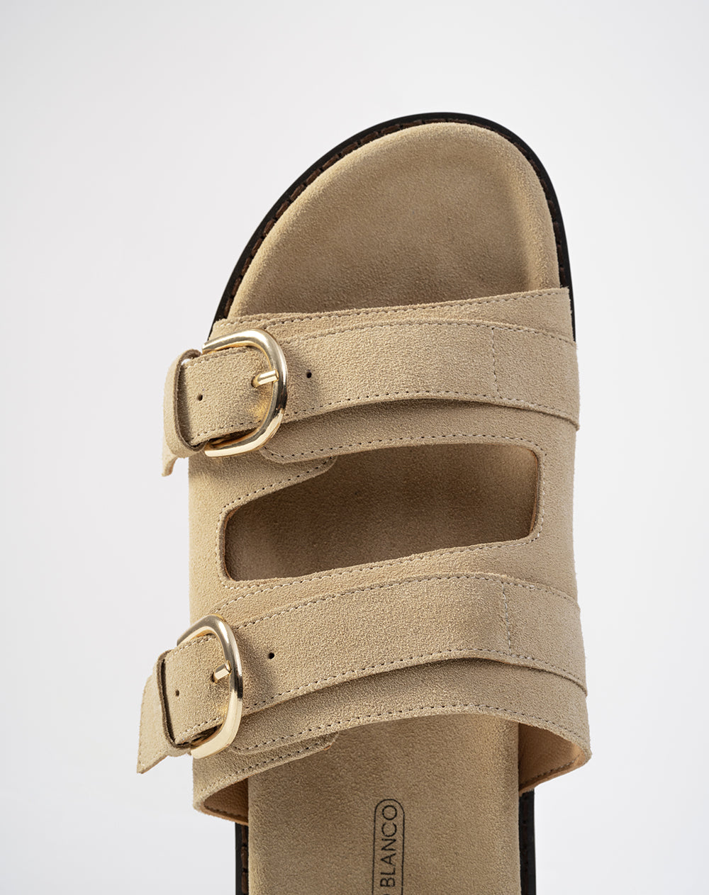 Sandalias cuero gamuza beige mujer