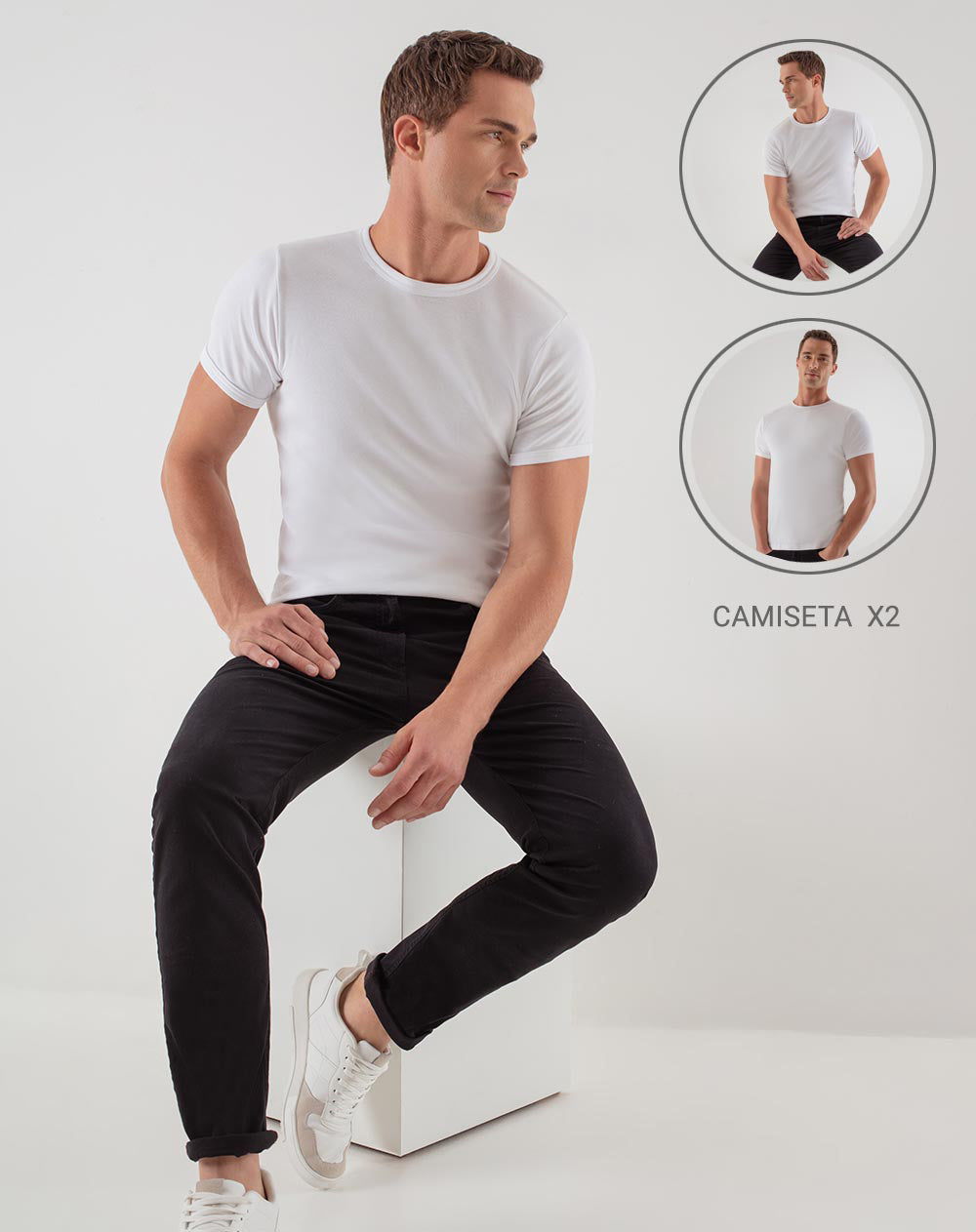 Camiseta algodón sostenible semi ajustadas pack x2unds blanca para hombre
