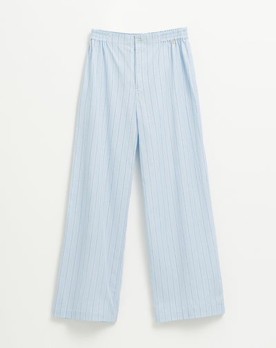 Pantalón de pijama mujer algodón largo azul claro rayas
