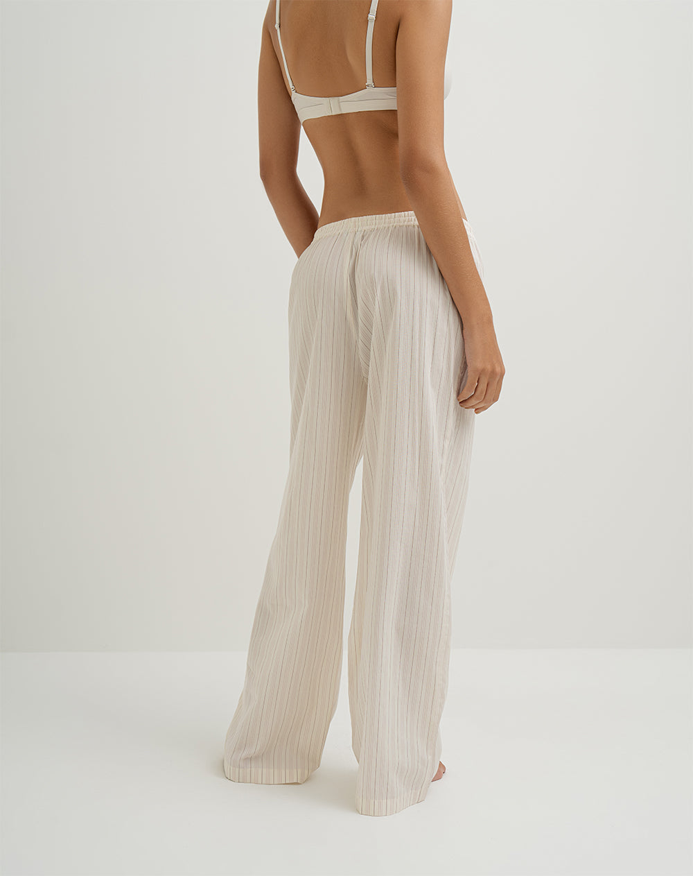 Pantalón de pijama mujer algodón largo crema rayas