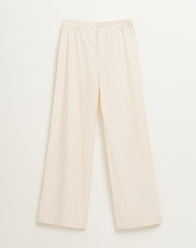 Pantalón de pijama mujer algodón largo crema rayas