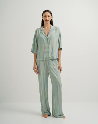 Pantalón de pijama mujer viscosa verde rayas