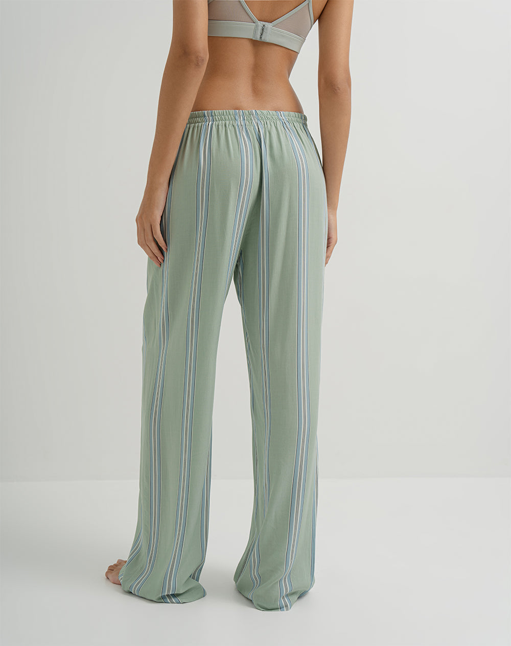 Pantalón de pijama mujer viscosa verde rayas