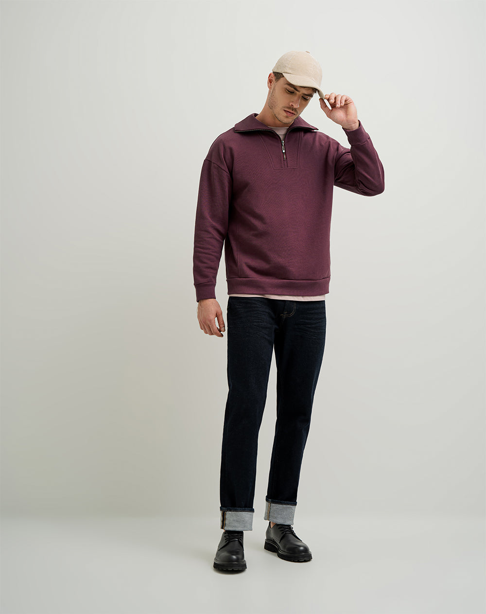 Buzo regular cuello alto algodón vino tinto hombre