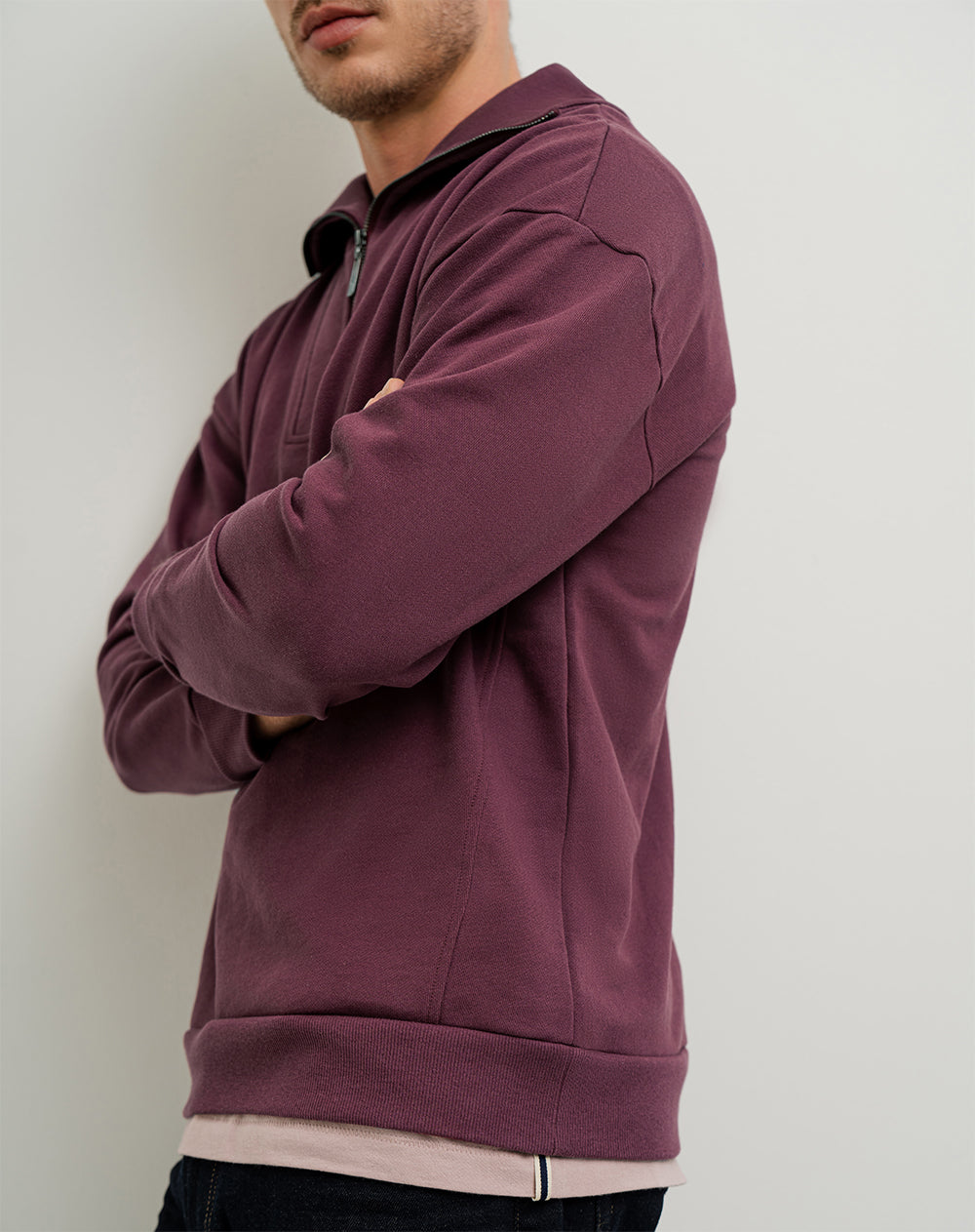Buzo regular cuello alto algodón vino tinto hombre