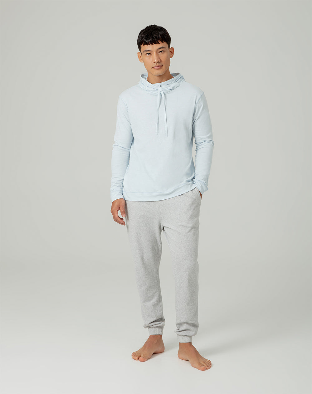 Buzo en algodón con capucha azul claro para hombre