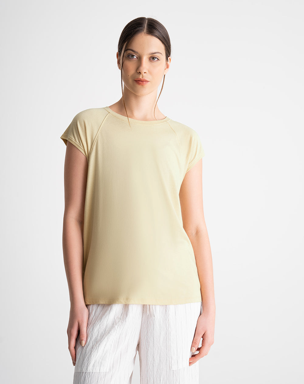 Camiseta regular algodón amarilla mujer