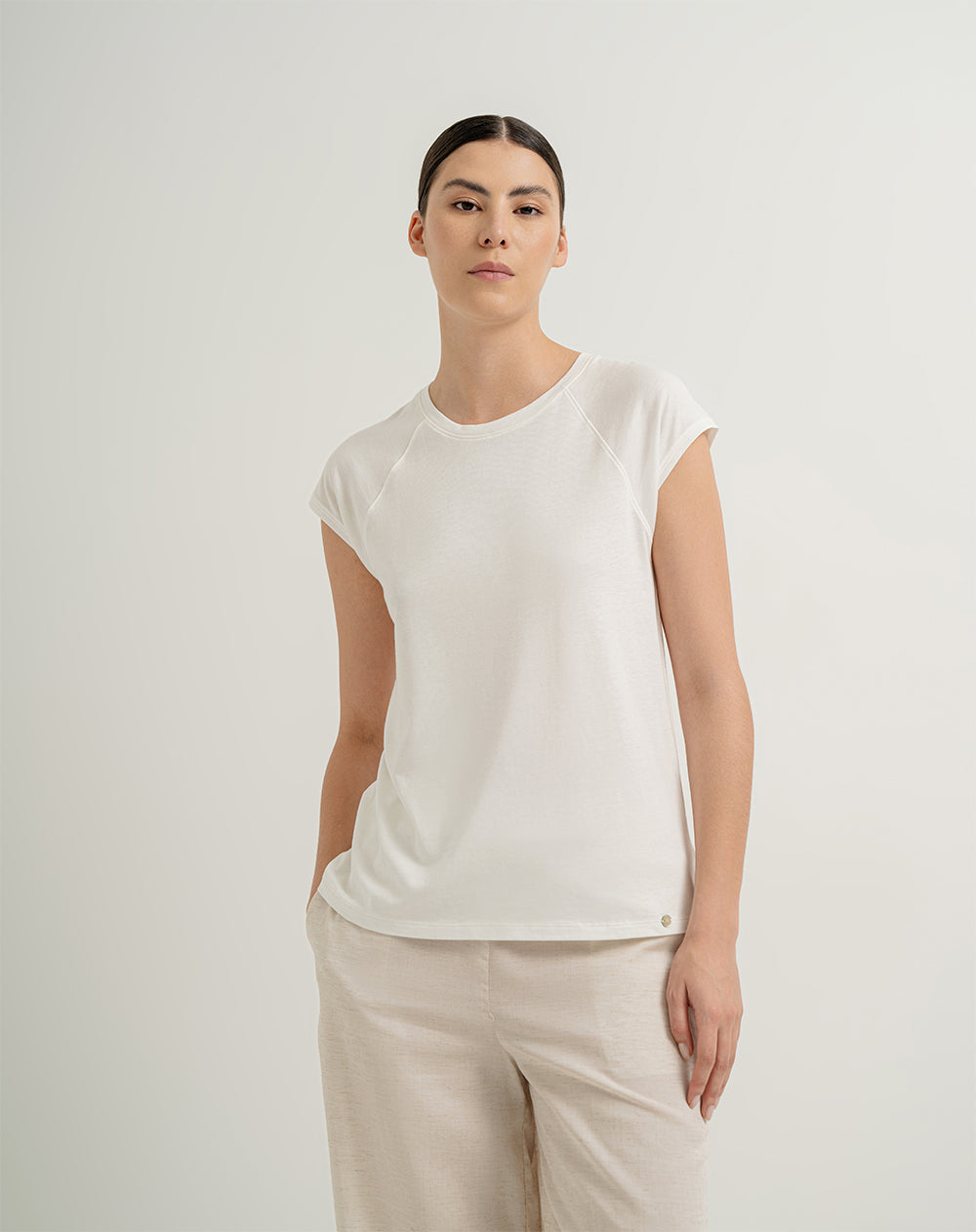 Camiseta en algodón sostenible holgada blanca para mujer