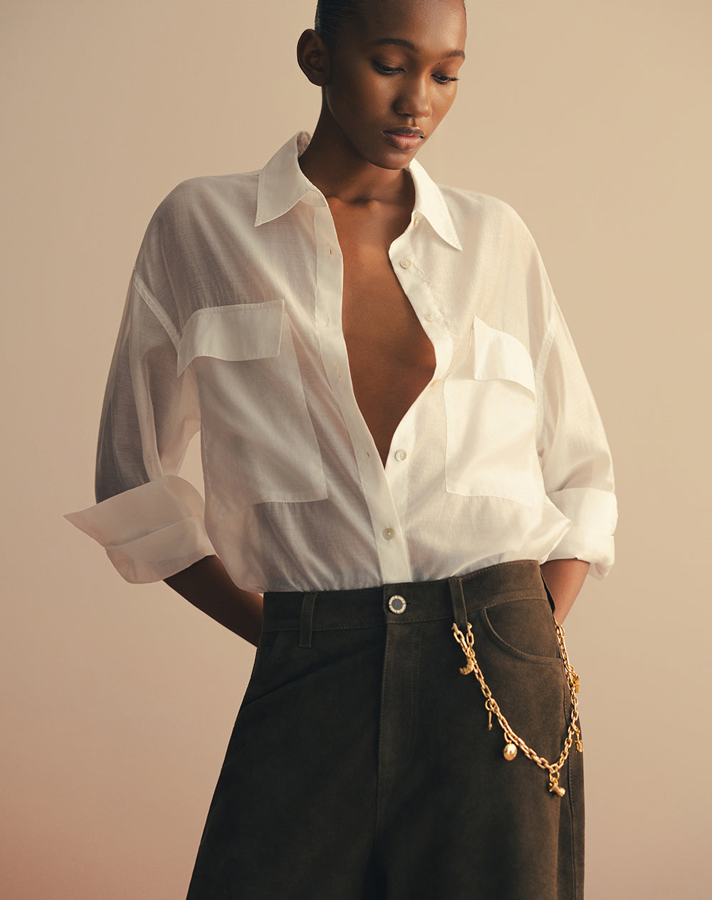 Pantalón wide leg  tiro alto en cuero Ana Beliza