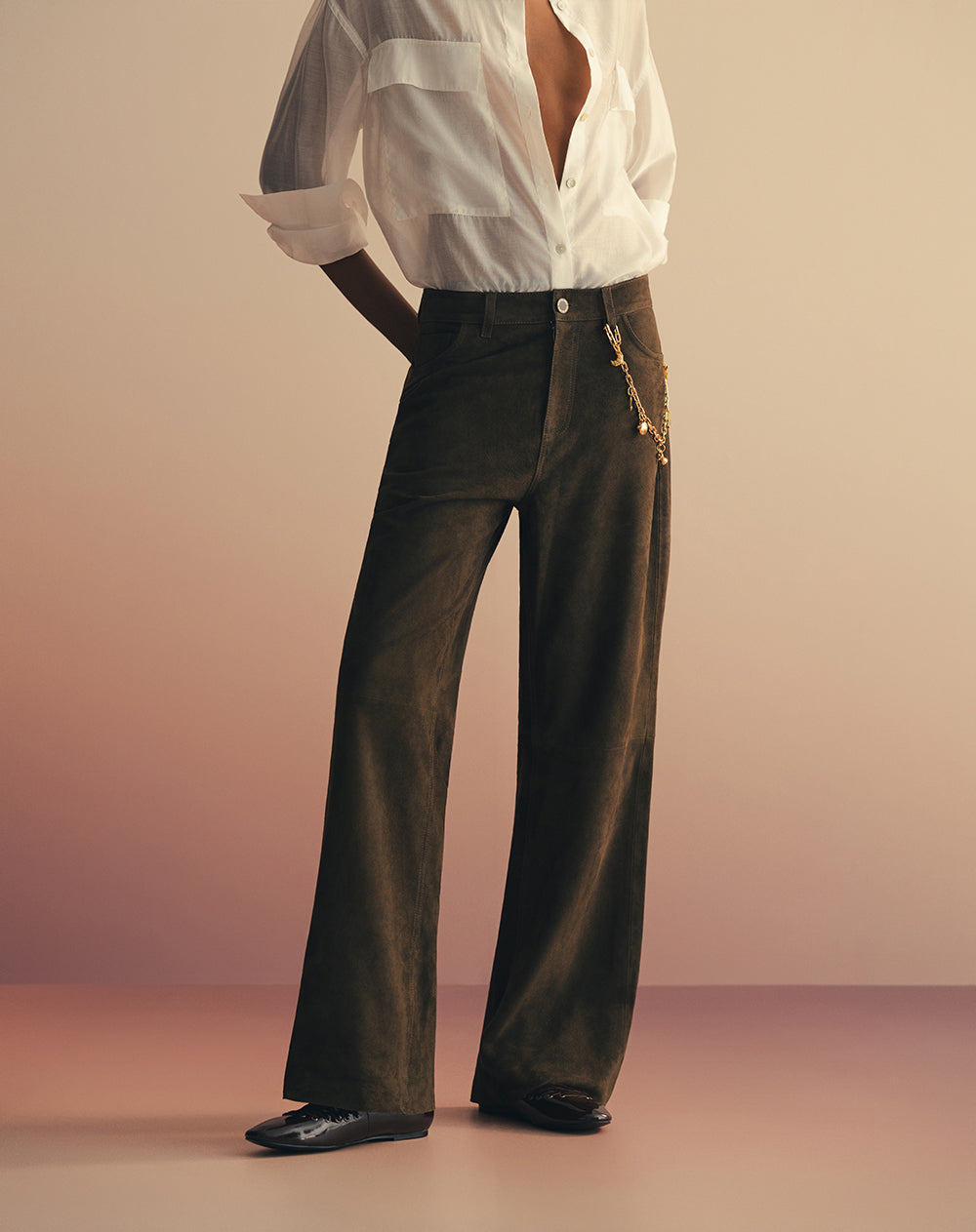 Pantalón wide leg  tiro alto en cuero Ana Beliza