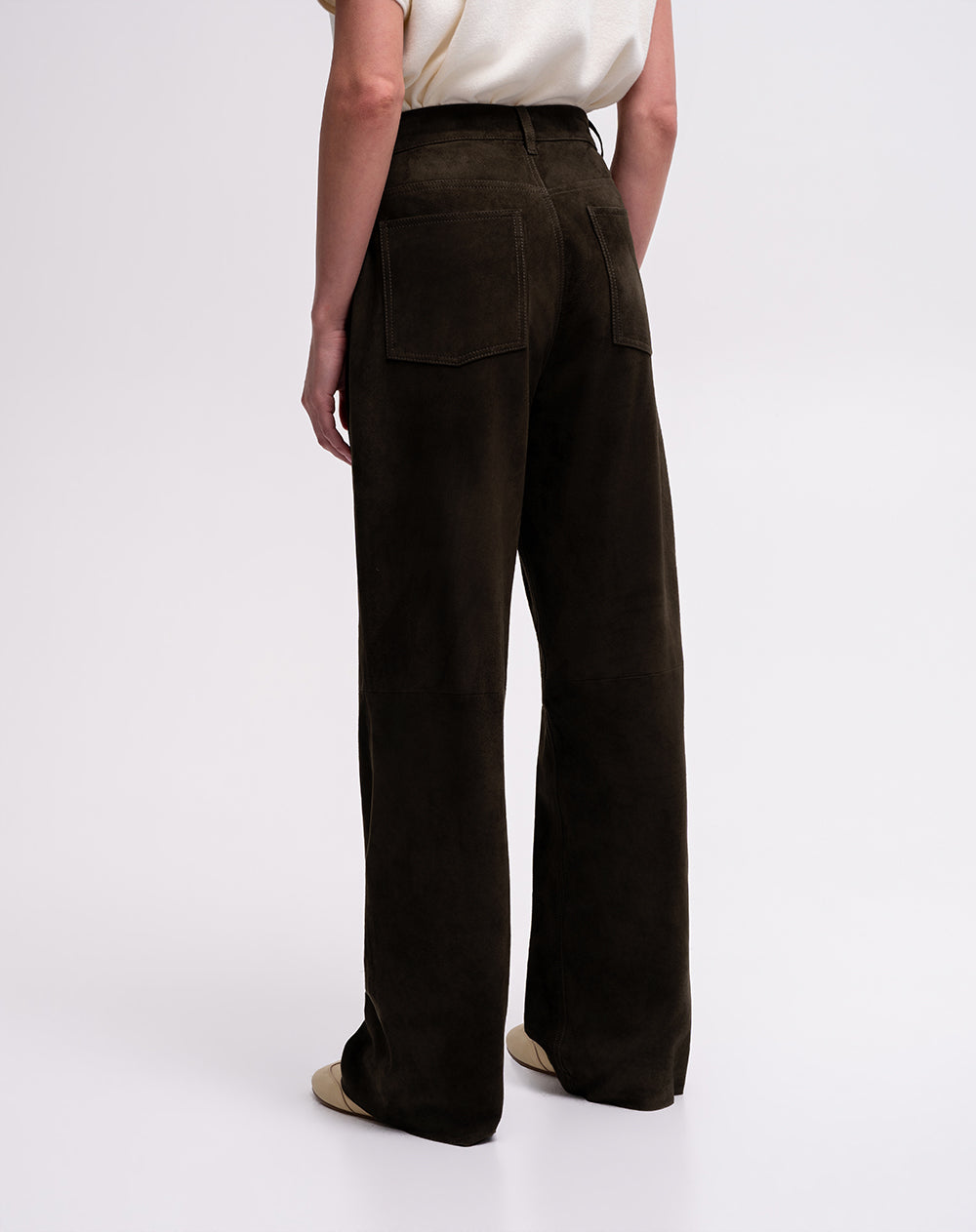 Pantalón wide leg tiro alto en cuero verde mujer